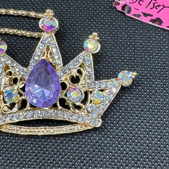 NECKLACE! Betsey Johnson Purple Queen Crown w/ Gemstones BNWT - Picture 5 of 7